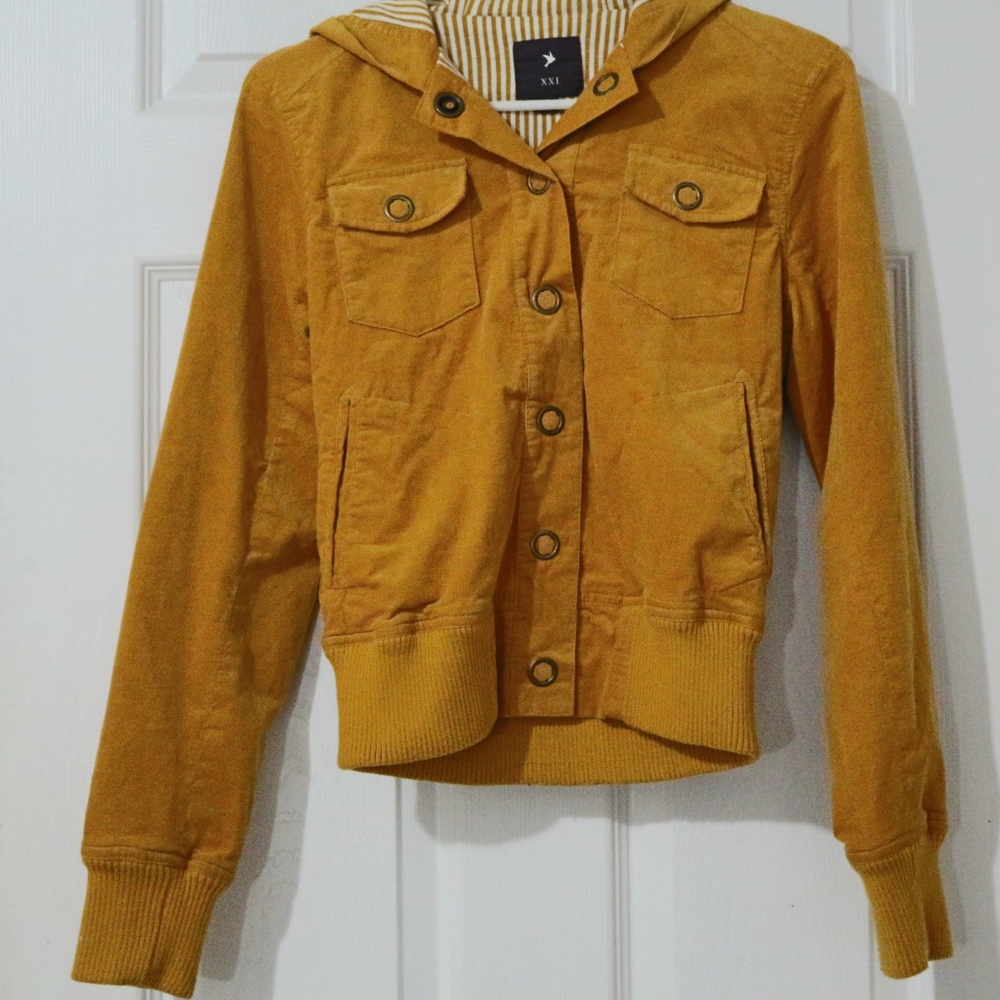 Mustard Yellow Button Jacket with Hood small S
